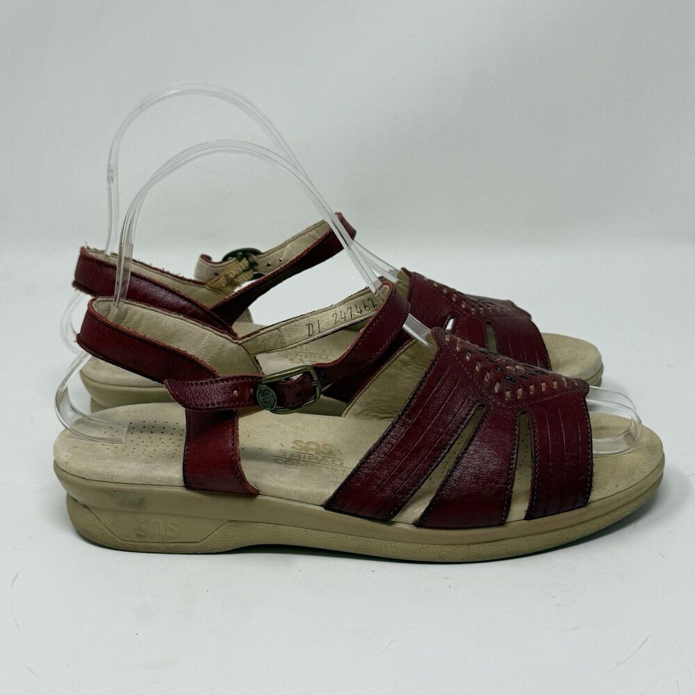 SAS Huarache Sandals Womens 7 W Wide Reddish Brown Leather Ankle Strap Comfort